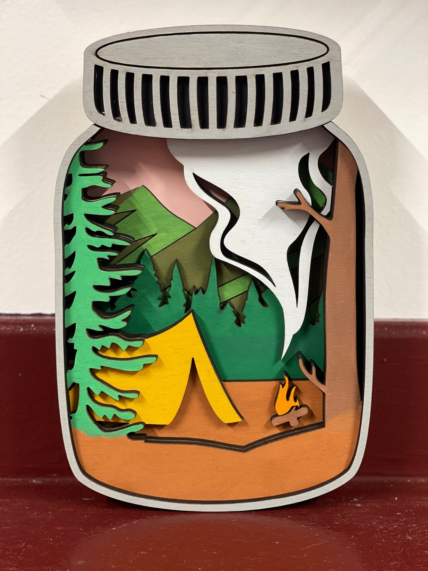 Layered Mason Jar with Campsite Scene