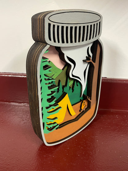 Layered Mason Jar with Campsite Scene