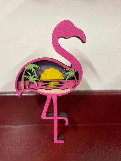 Layered Flamingo Beach Scene