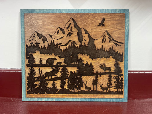 Engraved Mountain and Woodland Scene